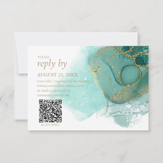 Moody Ink Emerald Goud Abstract ID988 RSVP Kaartje (Achterkant)