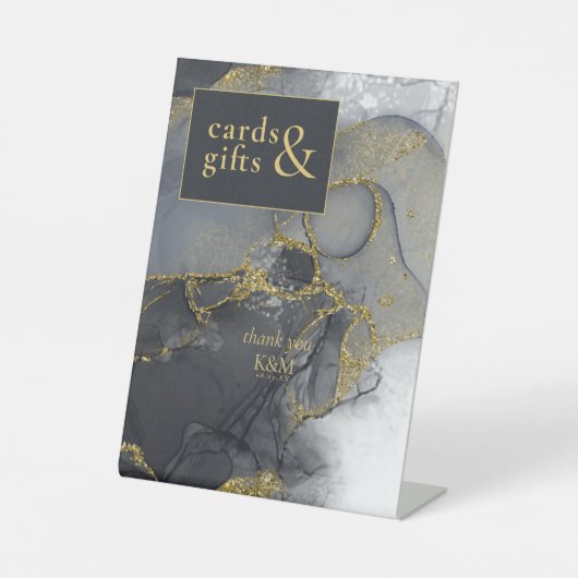 Moody Ink Houtskool Gouden Kaarten & Geschenken ID Reclamebord Met Voetstuk (Voorkant)