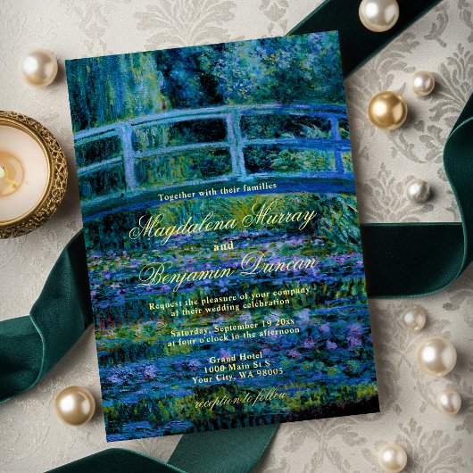 Moody Jewel Tones Monet Lily Pond Fine Art Wedding Kaart