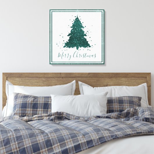 Moody kerstboom | Dark Midnight Blauwgroen Script Canvas Afdruk (Insitu (Slaapkamer))