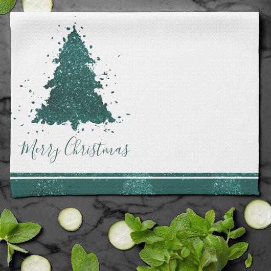 Moody kerstboom | Dark Midnight Blauwgroen Script Theedoek