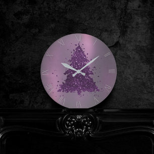 Moody Kerstboom Deep Plum Paarse Splatter Ronde Klok