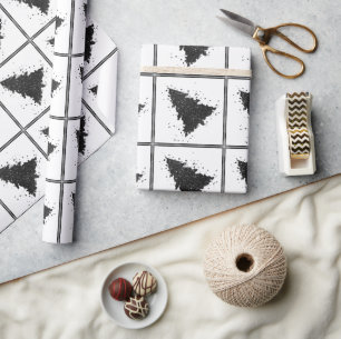 Moody Kerstboom Onyx Zilverachtig Zwart Splatter Cadeaupapier