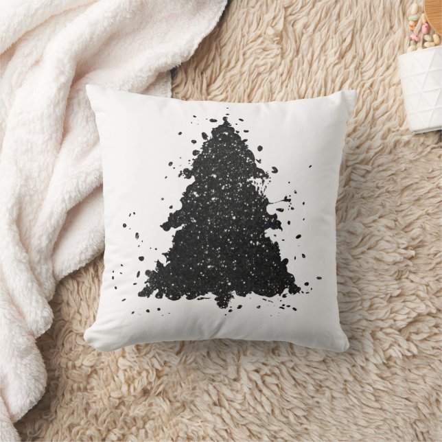 Moody Kerstboom | Onyx Zilverachtig Zwart Splatter Kussen (Deken)