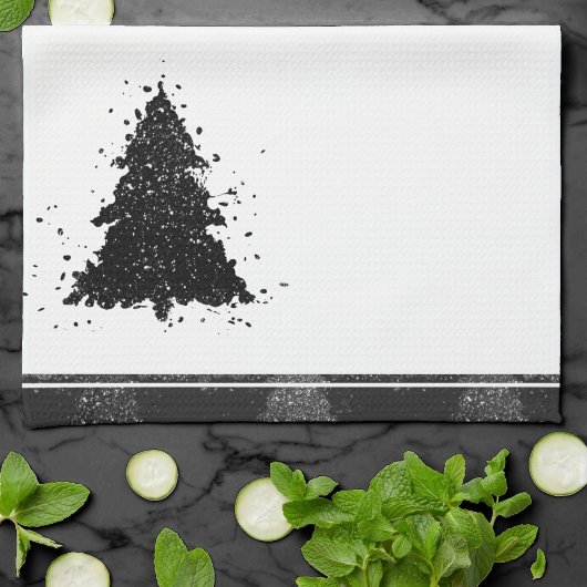 Moody Kerstboom | Onyx zilverachtige zwarte boom Theedoek