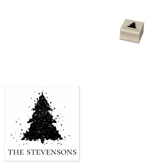 Moody Kerstboom | ONYX zwarte houtskoolafdichting Rubberstempel (Gestempeld)