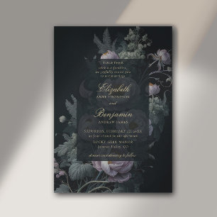 Moody Lila pioenroos Floral Elegante bruiloft Kaart