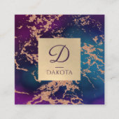 Moody Luxe Marble | Deep Paarse en Blauwgroen Mono Vierkante Visitekaartje (Voorkant)