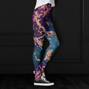 Moody Luxe Marble   Deep Paarse en Blauwgroen Roos Leggings