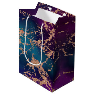 Moody Luxe Marble   Deep Paarse en Blauwgroen Roos Medium Cadeauzakje