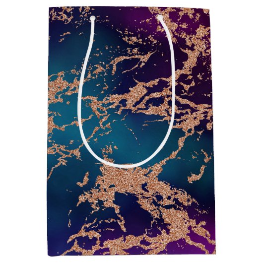 Moody Luxe Marble | Deep Paarse en Blauwgroen Roos Medium Cadeauzakje (Voorkant)