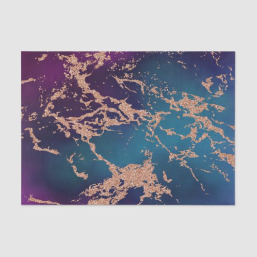 Moody Luxe Marmer | Diep Paars en Teal Roze Goud Tissuepapier (Voorkant)