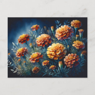 Moody Marigolds Waterverf Sinaasappel Flowers Briefkaart