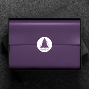 Moody Merry Christmas Deep Plum Paarse Custom Ronde Sticker