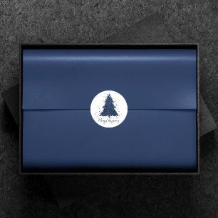 Moody Merry Christmas Klassieke donkere marinebl Ronde Sticker