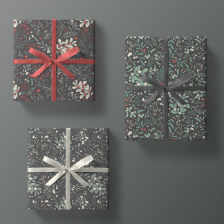 Moody Modern Winter Botanical KerstFloral Inpakpapier Vel