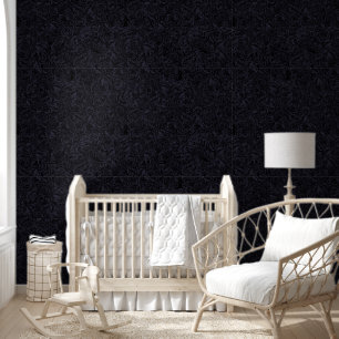 Moody Monochrome Diep Navy Blauw Bloemen Patroon Behang