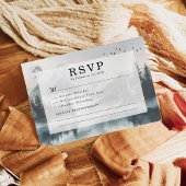 Moody Mountain Forest Lakeside Wedding RSVP Kaart