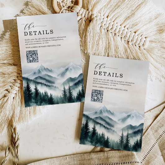 Moody Mountains Forest Wedding Details QR-code Informatiekaartje
