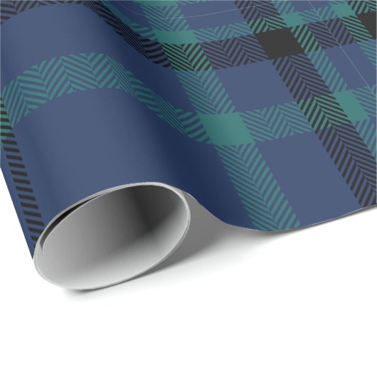 Moody Navy and Teal Dark Tartan Christmas Cadeaupapier (Rol Hoek)