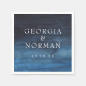 Moody Navy Blue Waterverf Wedding Servet (Voorkant)