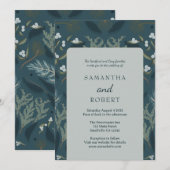 Moody Navy Blue Winter Wedding Kaart (Voorkant / Achterkant)