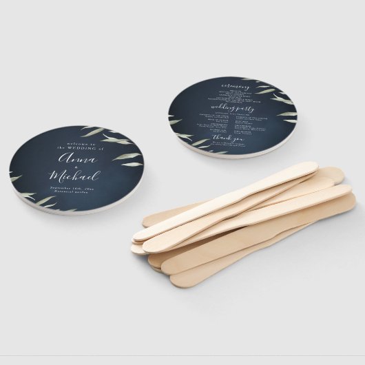 Moody navy miniem groen huwelijksprogramma handwaaier (Niet-gemonteerd)