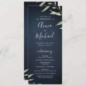 Moody navy miniem groen huwelijksprogramma menu (Voorkant / Achterkant)
