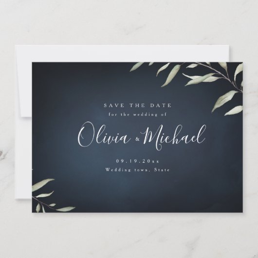 Moody navy miniem groen sparen de datum save the date (Voorkant)