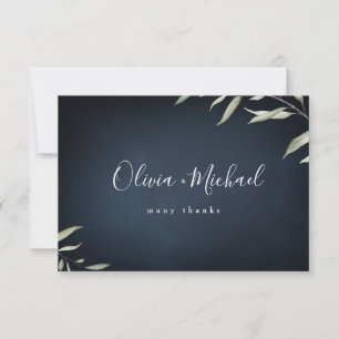 Moody navy minimale botanische bruinbruiloft bedankkaart