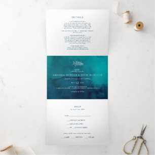 Moody Ocean Watercolor Mariage Tout en un triple