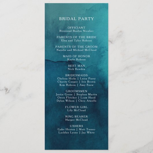 Moody Ocean Watercolor Wedding Programme (Dos)