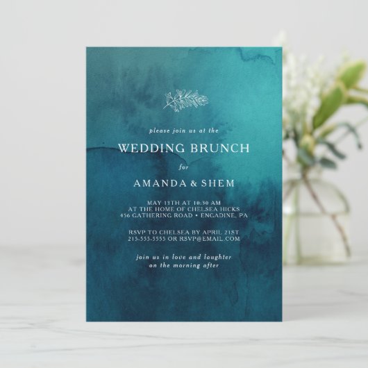 Moody Ocean Waterverf Bruiloft Brunch Uitnodiging (Staand voorkant)