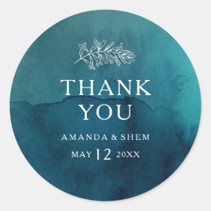 Moody Ocean Waterverf Dank u bruiloft gunst Ronde Sticker