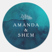 Moody Ocean Waterverf Trouwenvelop Seals Ronde Sticker (Voorkant)