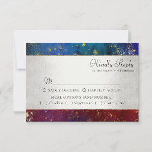 Moody Ombre   Donkere Jewel Tone Gold Stars Entree RSVP Kaartje