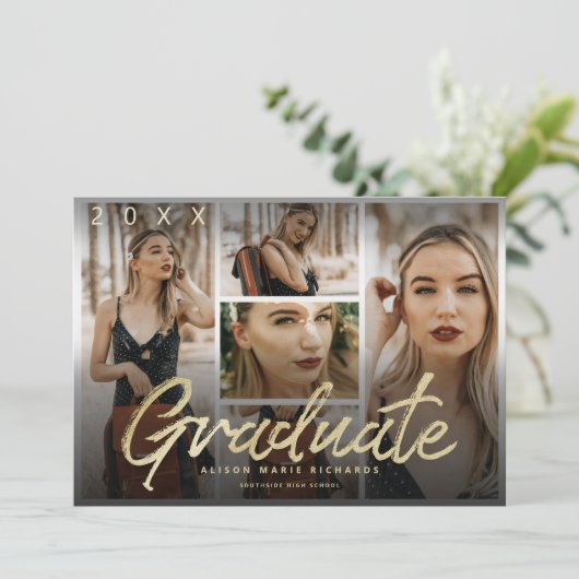 Moody Overlay Gold Script Afstuderen Foto's Kaart (Staand voorkant)