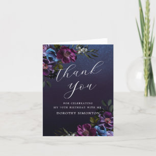 Moody paarse bloemen 70e verjaardag dank u bedankkaart