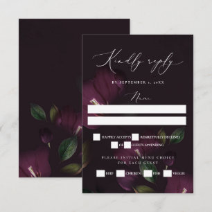 Moody Paarse Blooms Gothic Wedding RSVP Kaartje