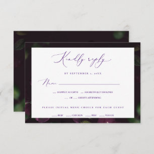 Moody Paarse Blooms Gothic Wedding RSVP Kaartje