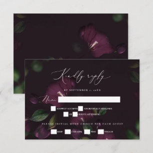 Moody Paarse Blooms Gothic Wedding RSVP Kaartje