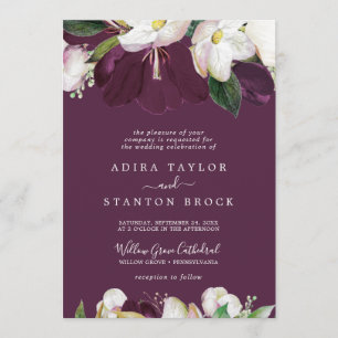 Moody Paarse Blooms Plum Formal Wedding Kaart