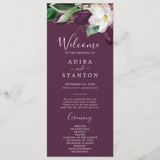Moody Paarse Blooms | Plum Wedding Programme Programma (Voorkant)