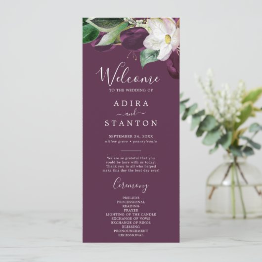 Moody Paarse Blooms | Plum Wedding Programme Programma (Staand voorkant)