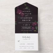 Moody Paarse Blooms | Zwarte Patroonbruiloft All In One Uitnodiging (Binnen)