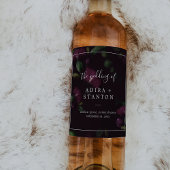 Moody Paarse Blooms | Zwarte Patroonbruiloft Wijn Etiket