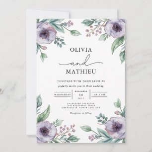Moody Paarse Floral Botanische bruiloft Kaart