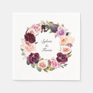 Moody Paarse Floral en Fig Wreath Names Wedding Servet