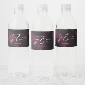 Moody Paarse Gothic Blooms Wedding Waterfles Etiket
