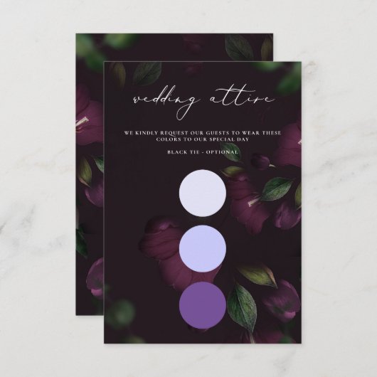 Moody Paarse Kalligrafie Trouwkleding Kleur Informatiekaartje (Voorkant / Achterkant)